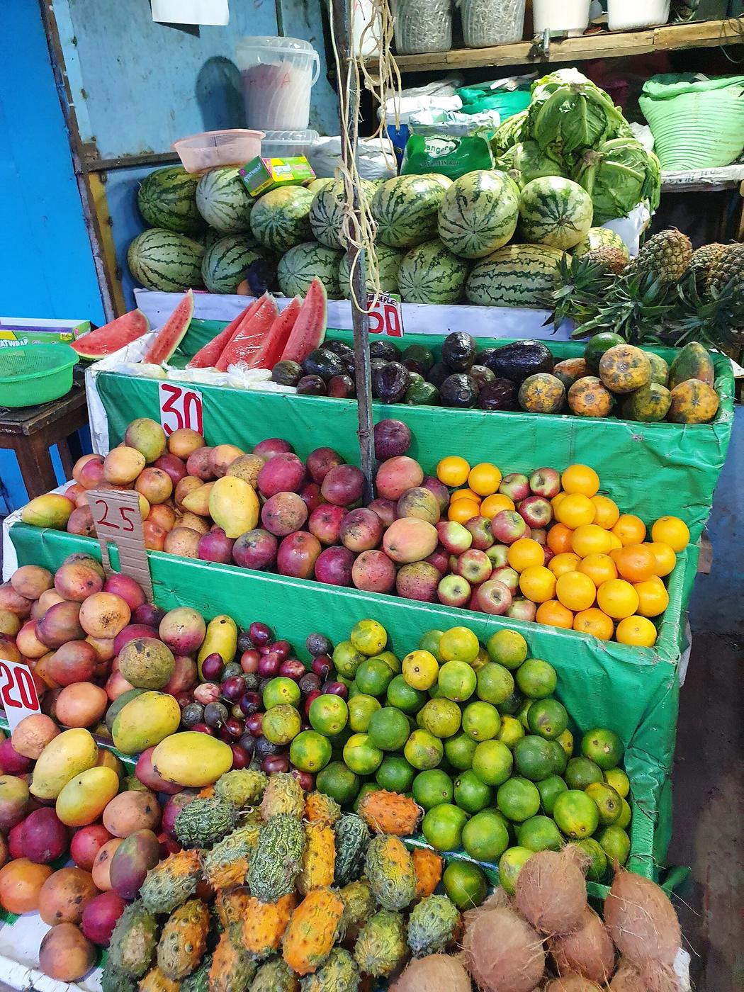 Fruit and vegetables piled at a market stall on the outskirts of Nairobi